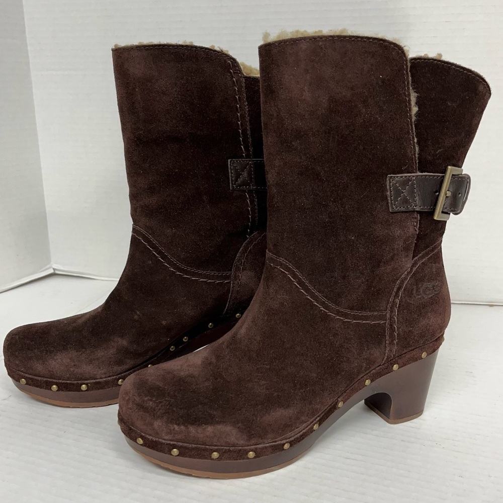 EUC UGG | Brown Suede Amoret Boots Clog Style #1003373 Size 7 - Picture 4 of 12